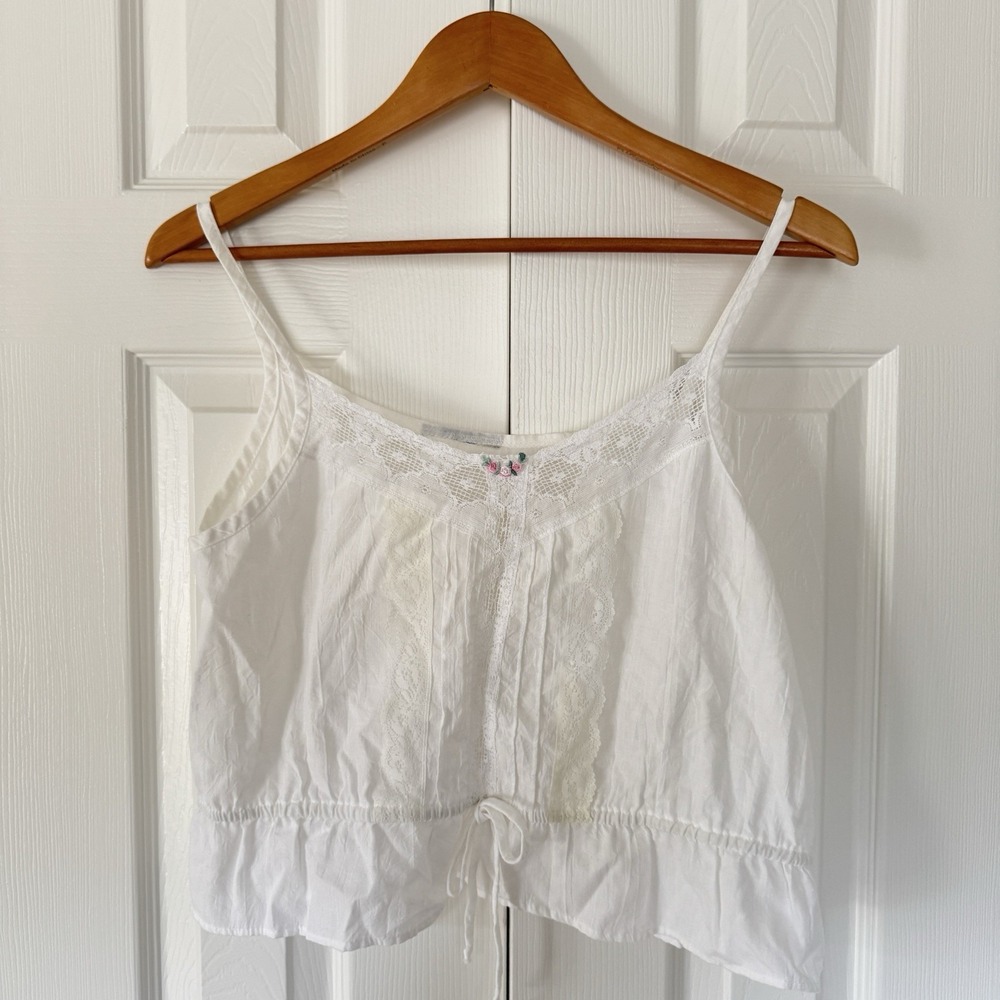 Vintage Cotton Cami Tank Top Sz S White Pintuck Eyelet Cottage Core Coquette